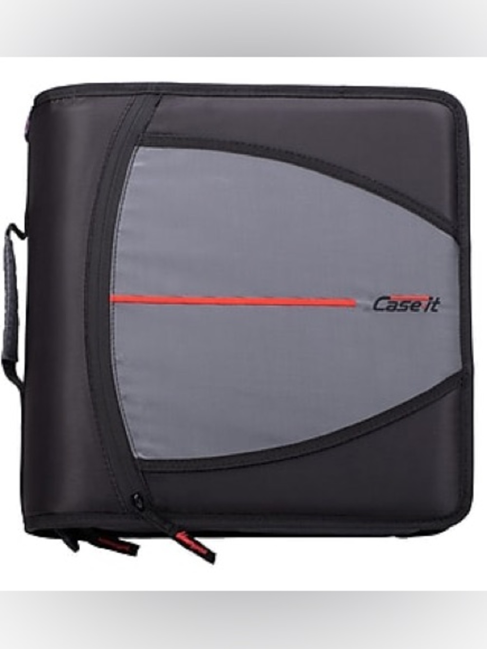 Case-it 3" Nylon Round Ring Zip Binder w/ Internal/External Pockets Black School